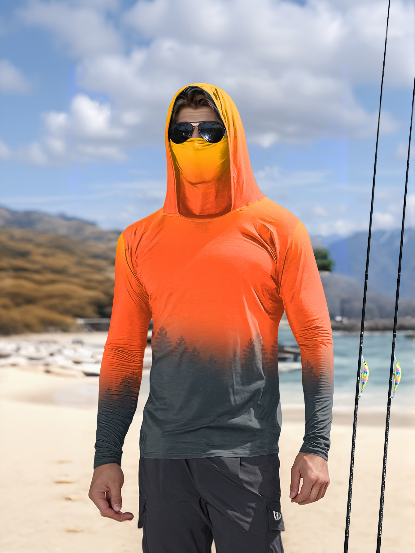 Fishing Hoodie - Men's Gradient Forest Printed Sunscreen Fishing