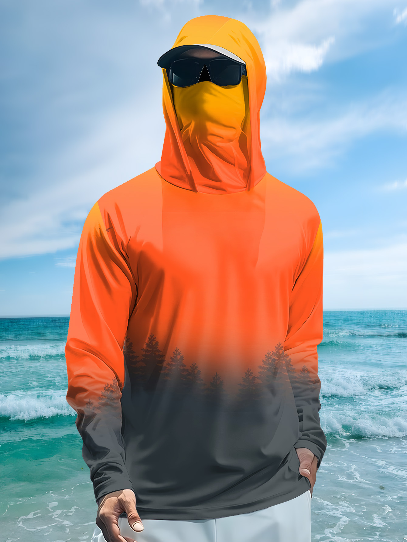 Men's Gradient Forest Printed  - Fishing Hoodie review and price